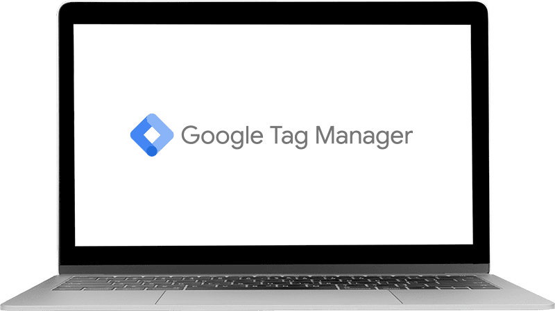 Laptop with GTM logo banner