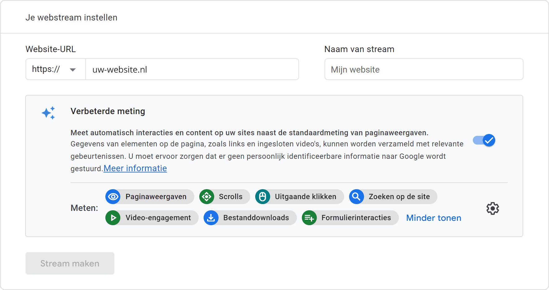 Google Tag Manager (GTM) installatie - 9.5 GA4 stream maken - Gegevensstream instellen (SP)