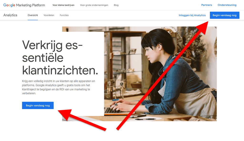 Google Analytics 4 (GA4) - 1. Startscherm voor het aanmelden (png SP)