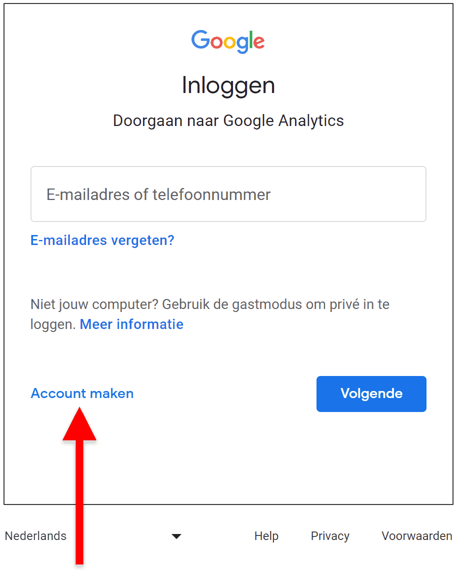 Google Analytics 4 (GA4) - 2. GA4 inloggenscherm (of nieuw account maken) (png SP)