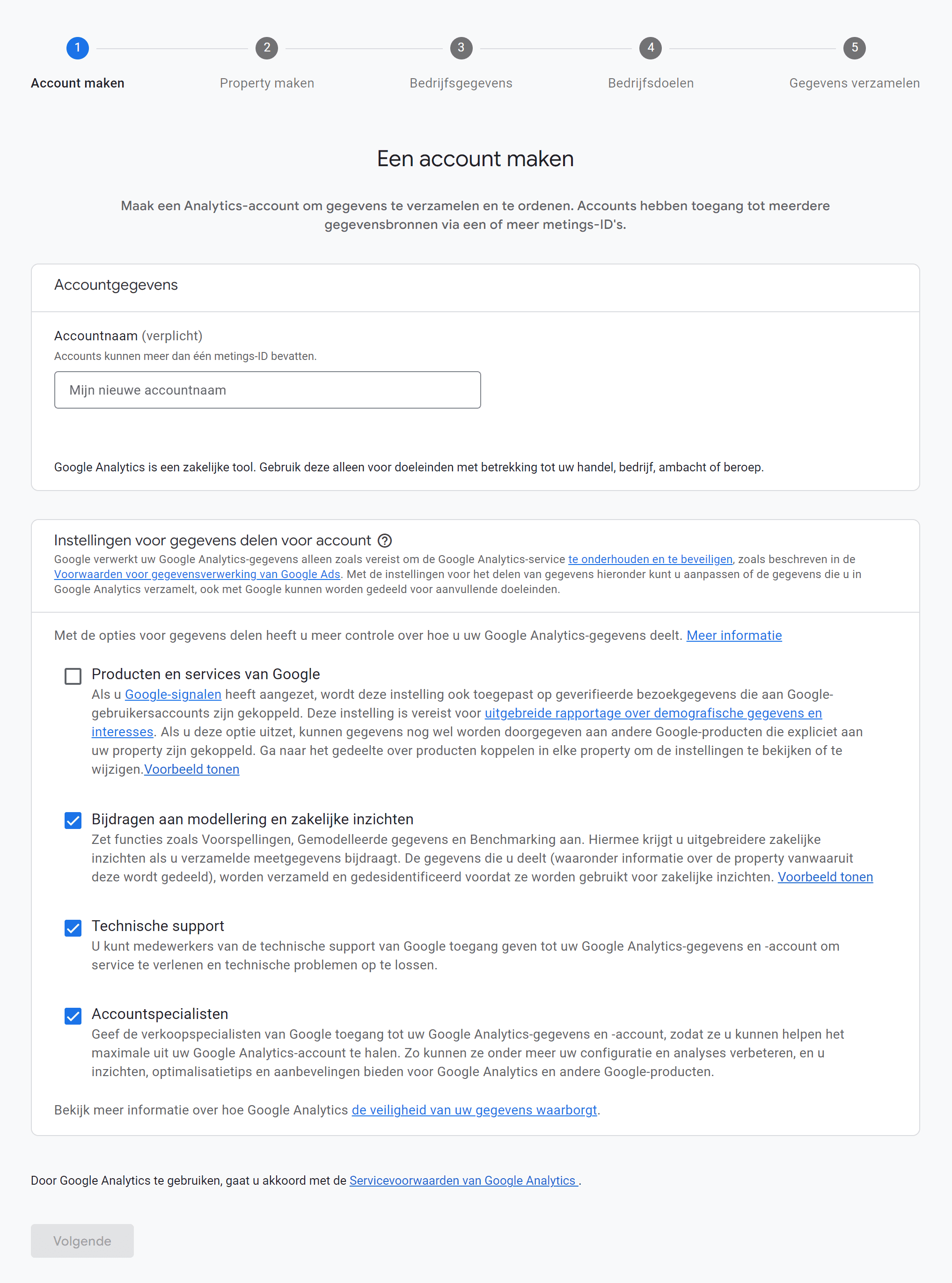 Google Analytics 4 (GA4) - 4.1 - GA4 Account maken (png NL SP)