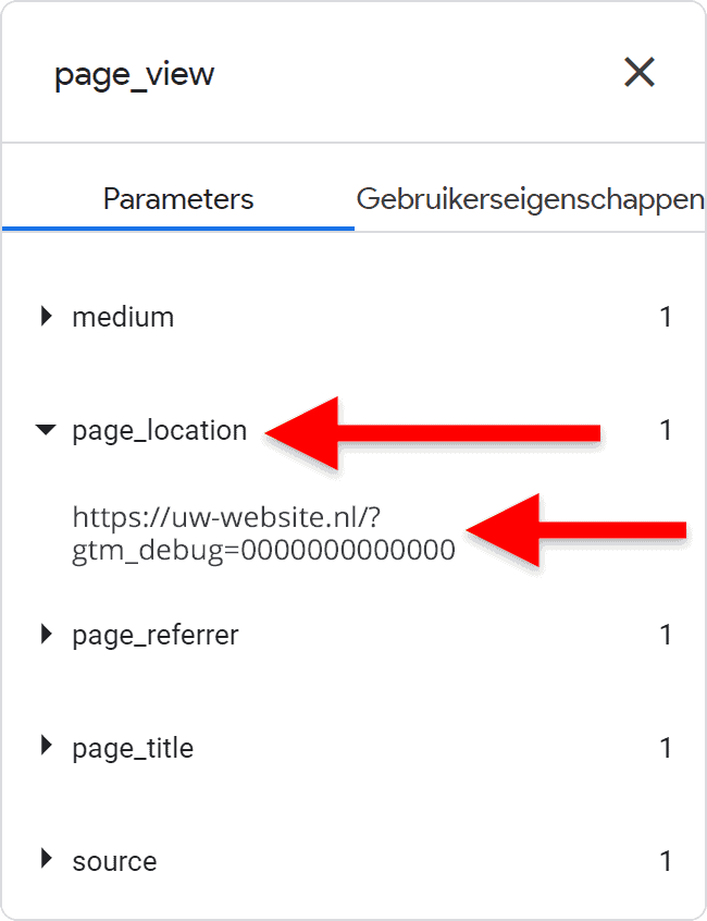 Google Tag Manager (GTM) installatie - 9.9.2 GA4 configuratie - GA4 DebugView - Link cropped (SP)