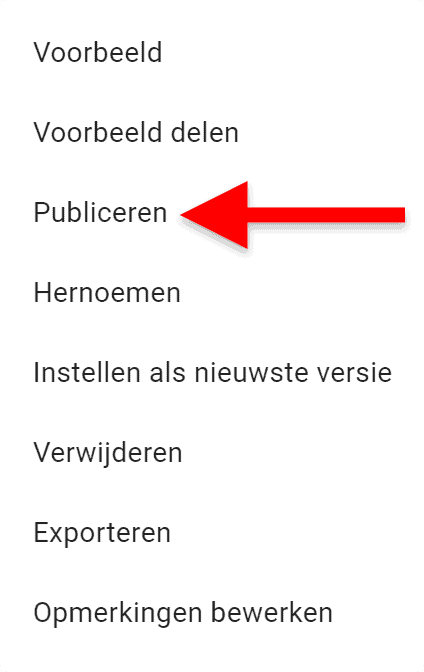 Google Tag Manager (GTM) installatie - 9.9.7.1 GA4 configuratie - GA4 Tag publiceren - Rollback menu (SP)