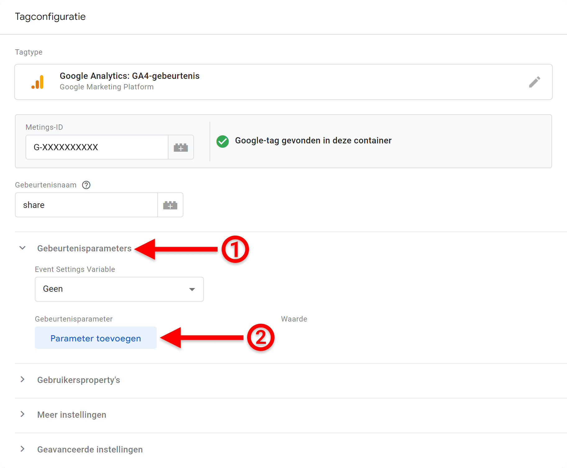 3.8.5.1.1 GA4 voor beginners - Events (deel 2) - Tag maken - Rij toevoegen - GT SP