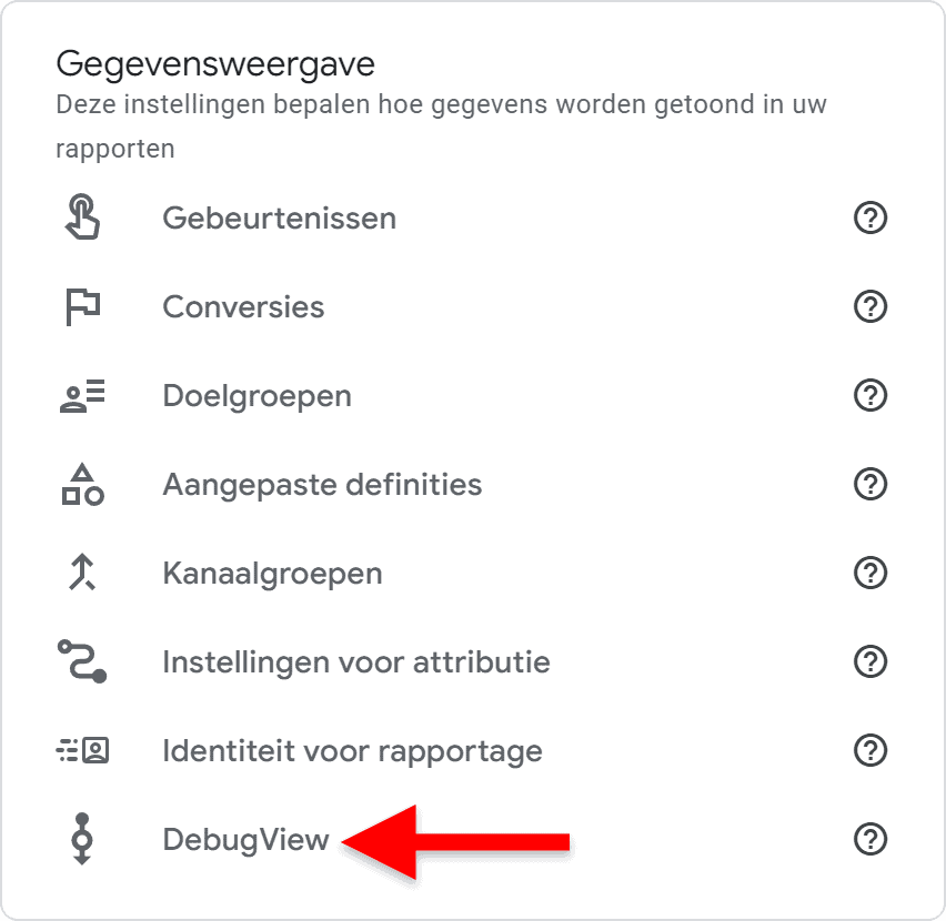 GA4 voor beginners - Events (deel 2) - 4.02 DebugView GA4 menu - Gegevensweergave SP