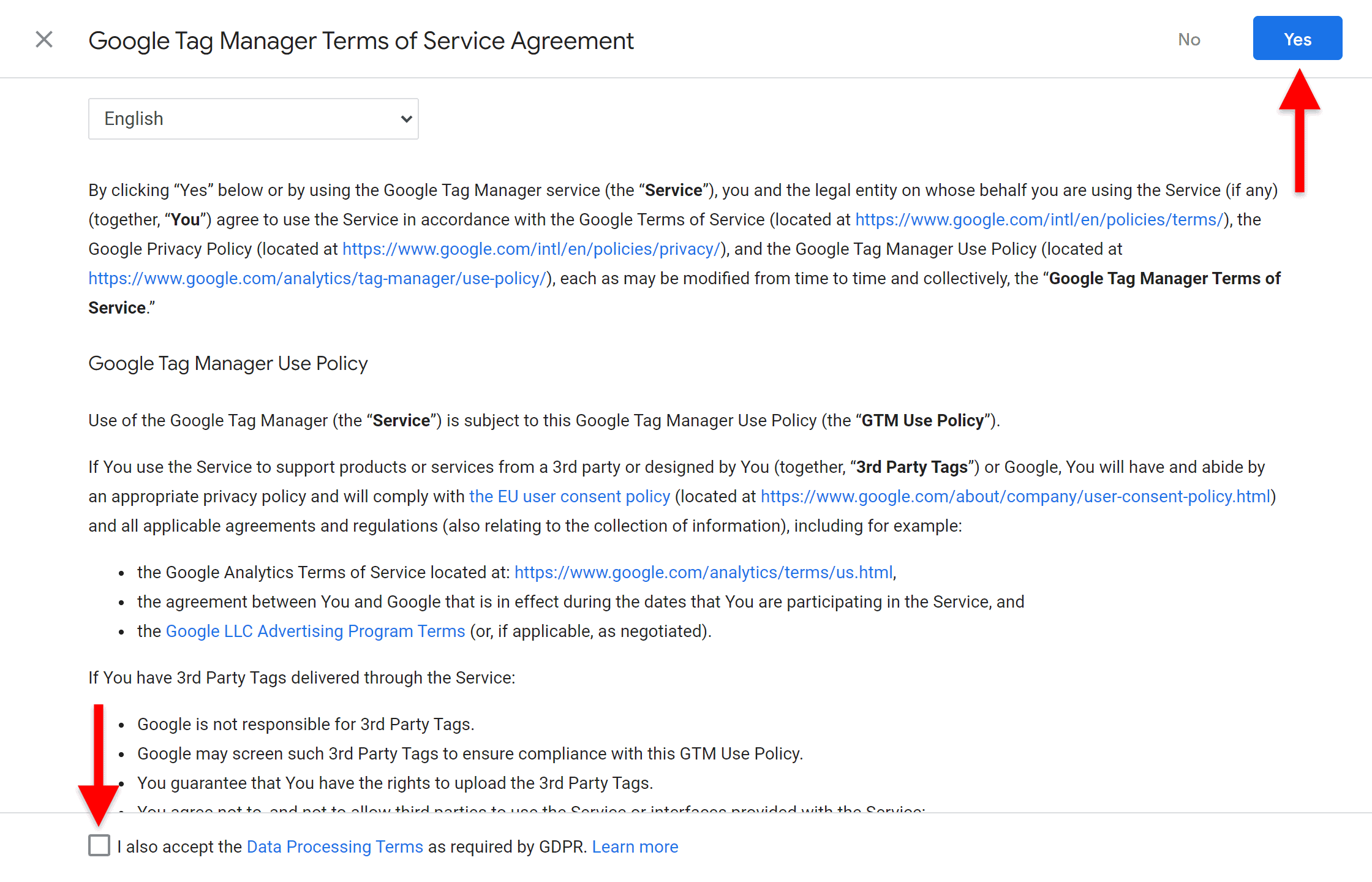 Google Tag Manager for Beginners (part 1) - 4.1 Terms of agreement SP